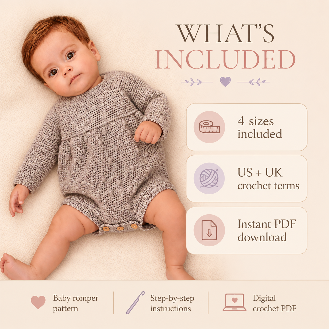 Baby Romper Crochet Pattern — Instant PDF Download