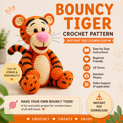 Bouncy Tiger Amigurumi Crochet Pattern – Instant PDF Download