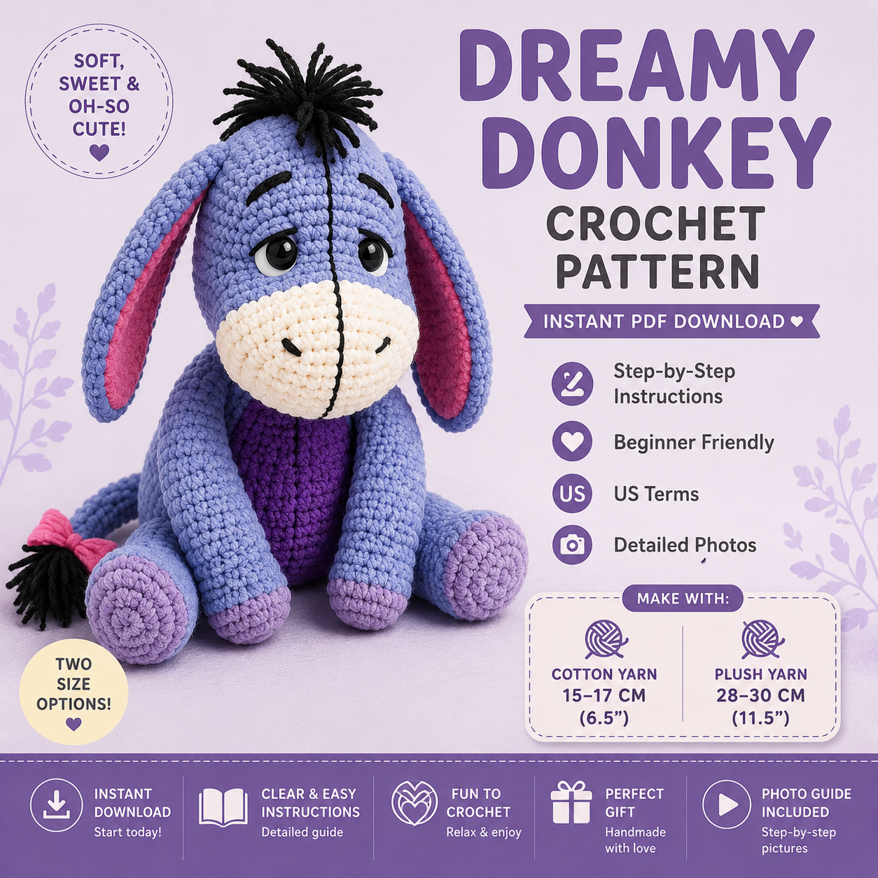 Dreamy Donkey Amigurumi Crochet Pattern – Instant PDF Download