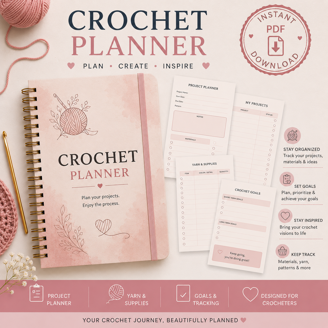Complete Crochet Planning Toolkit - 43 Pages [PRINTABLE] | PDF Download