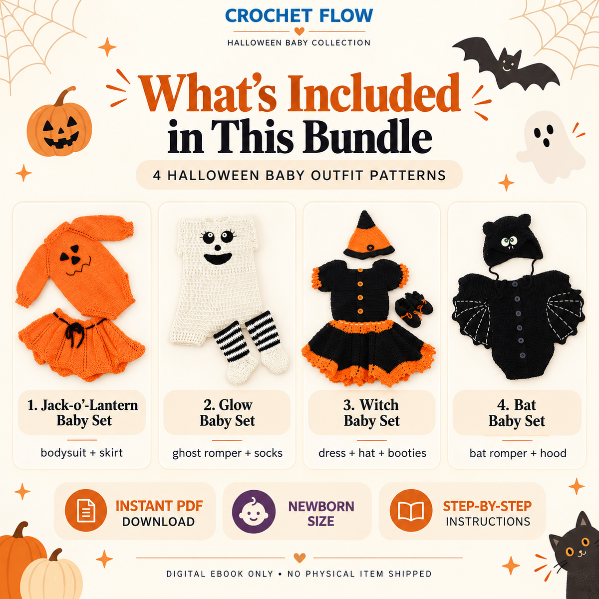 4 in 1 Halloween Baby Crochet Pattern Bundle – Instant PDF Download