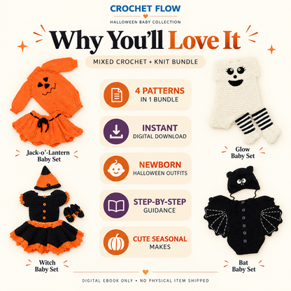 4 in 1 Halloween Baby Crochet Pattern Bundle – Instant PDF Download