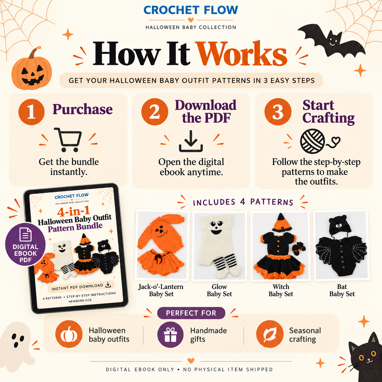 4 in 1 Halloween Baby Crochet Pattern Bundle – Instant PDF Download