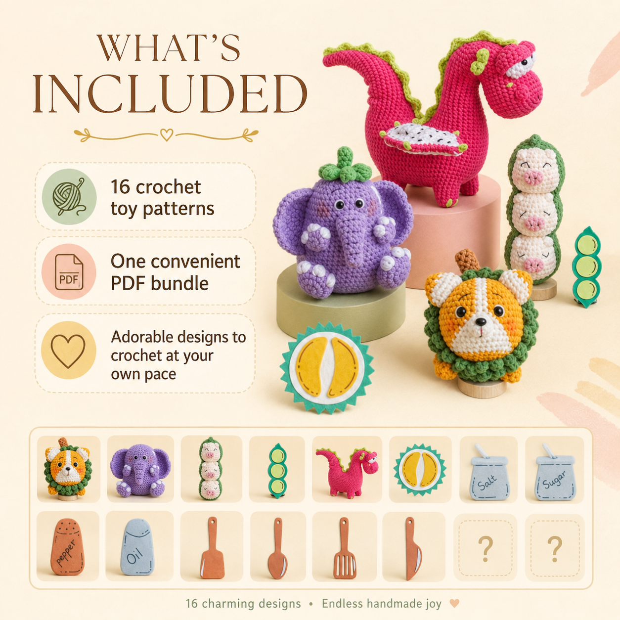 16-in-1 Crochet Toy Pattern Bundle — Instant PDF Download.