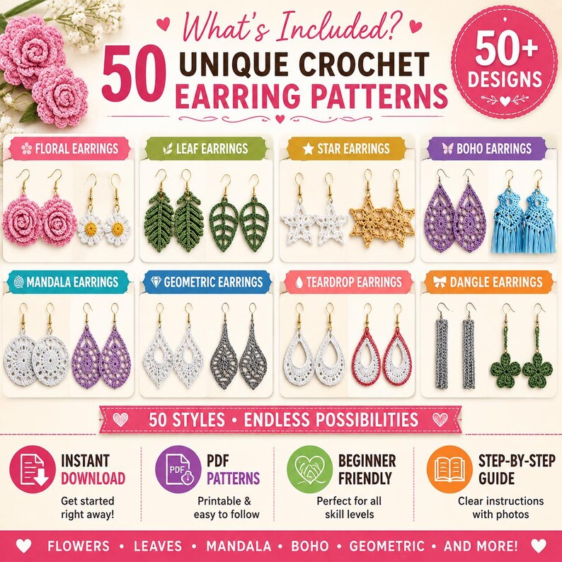 Cute Earrings Crochet Pattern | PDF Download